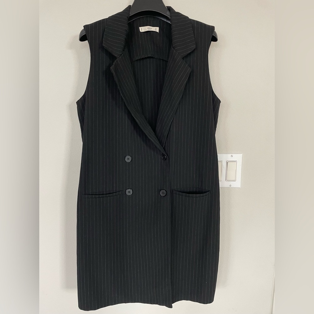 Mango Women's Black Pinstripe Double Breasted Vest Petite Size XS